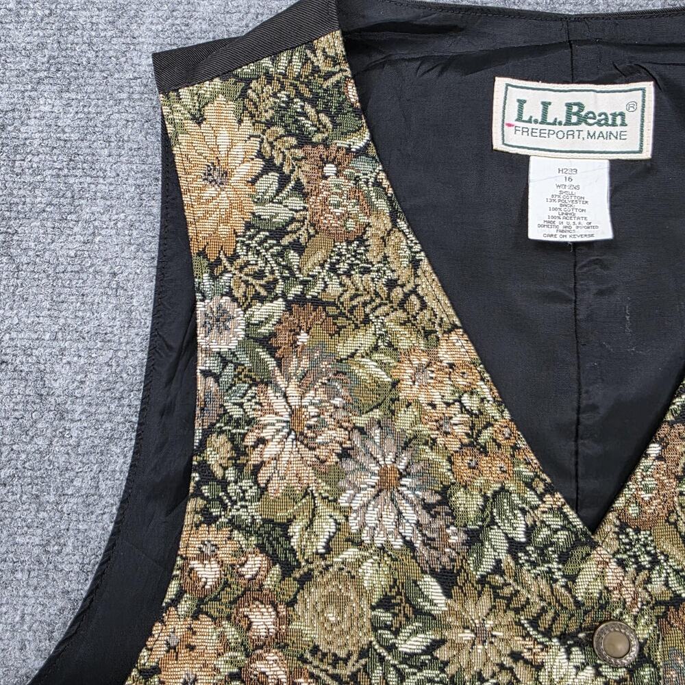 Vintage LL Bean Vest Womens 16 Floral Tapestry Button Front Belted Lined USA - Picture 8 of 15